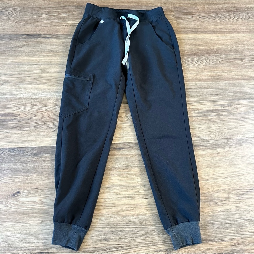 Figs Women Zamora‎ Jogger Scrub Pants Slim Fit Mid Rise Black XXS Petite Medical